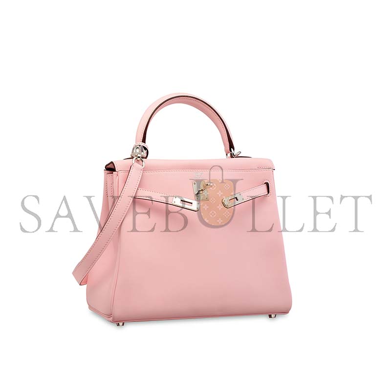 H**mes master a rose sakura swift leather retournÉ kelly 25 with palladium hardware (25*17*7cm)